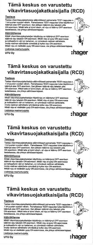 Ohjetarra-arkki 4 tarraa vikavirtasuojien käytön opastukseen