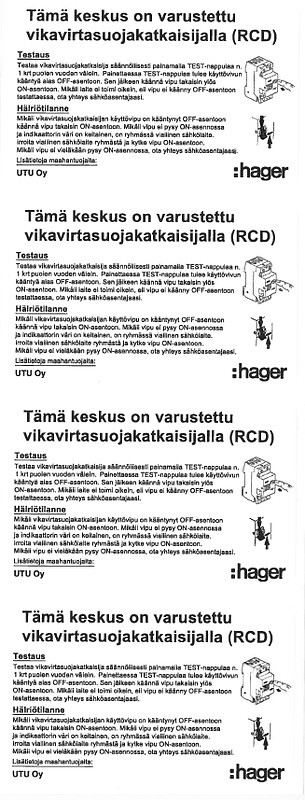 Ohjetarra-arkki 4 tarraa vikavirtasuojien käytön opastukseen