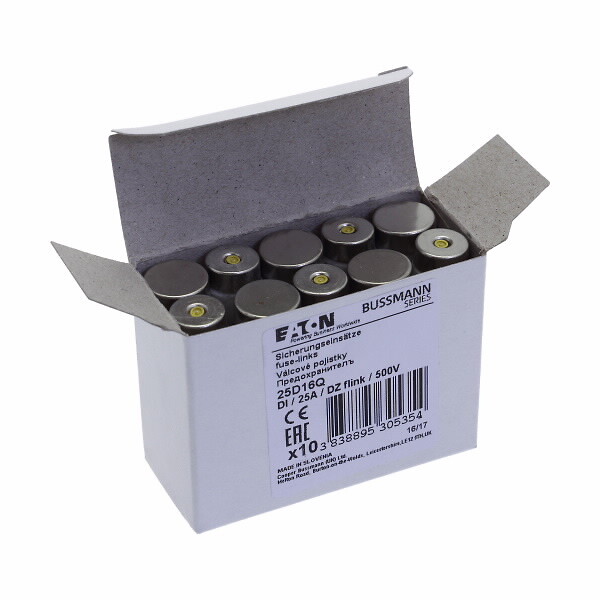 Tulppasulake 25 A 500VAC D1 gR IEC nopea 13.2×6 mm keltainen