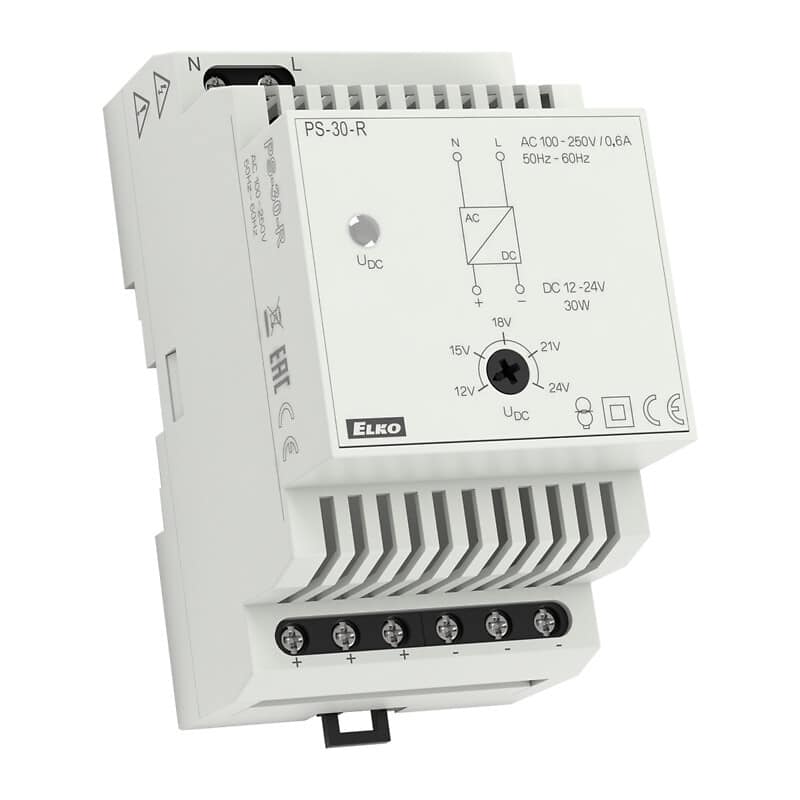 Stabiloitu teholähde säädettävällä lähdöllä 230VAC/12-24VDC 2.5-1.2A