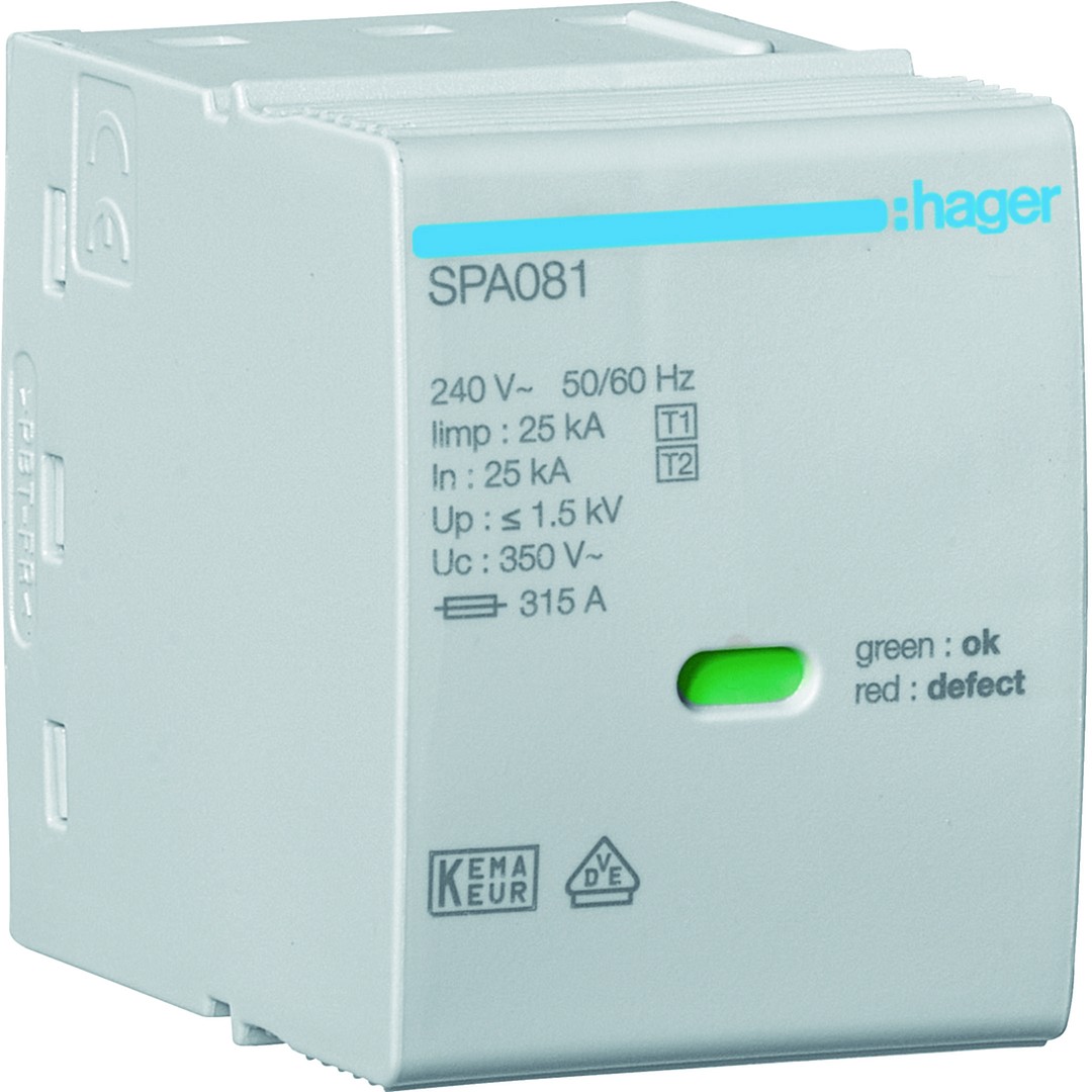 Varapatruuna L-N/PEN Uc 350V Iimp 25kA Up 1.5kV suojalle SPA80x