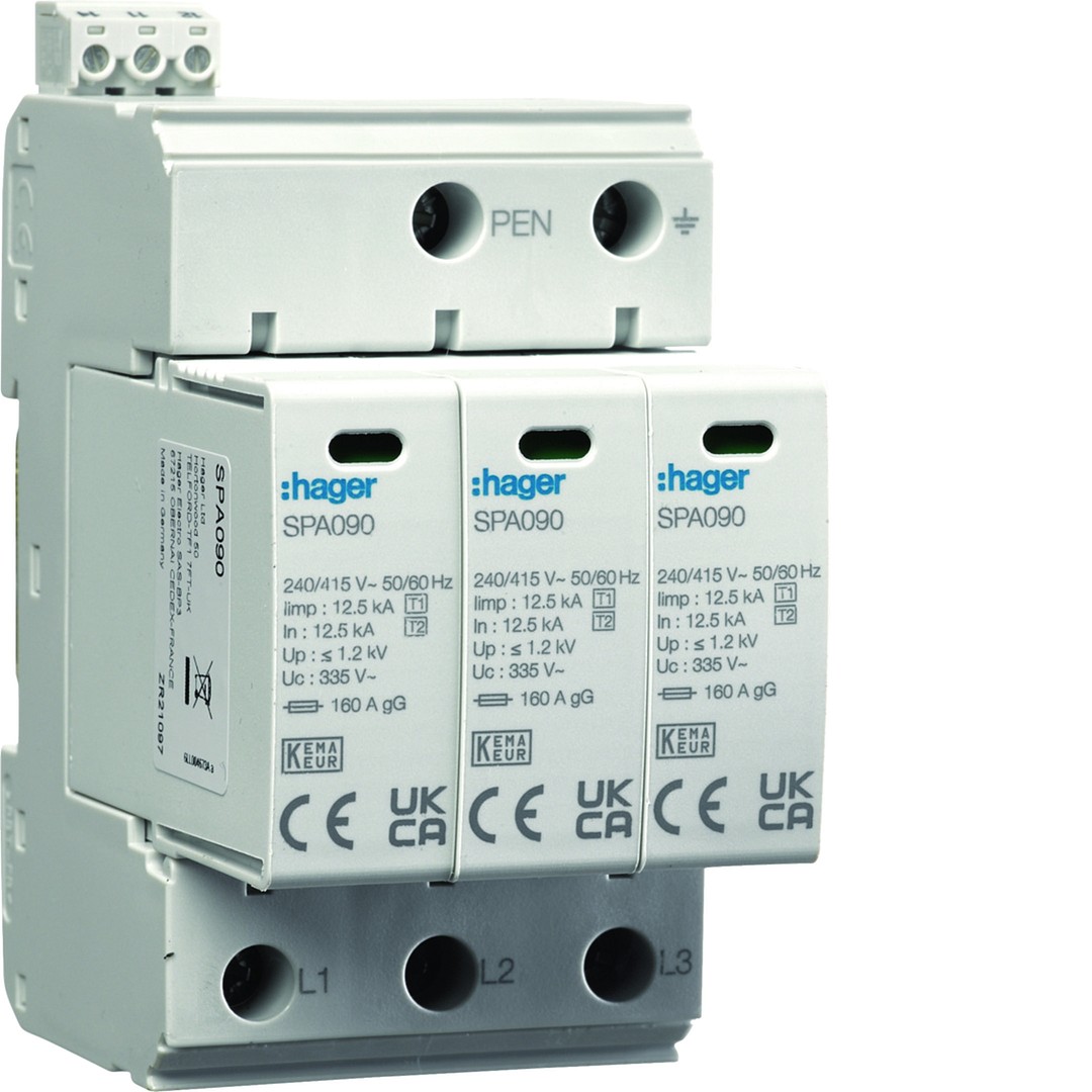 Yhdistelmäylijännitesuoja T1+T2 MOV 3N Uc 335V Iimp=12.5kA Up≤1,2kV TN-C häl.k.