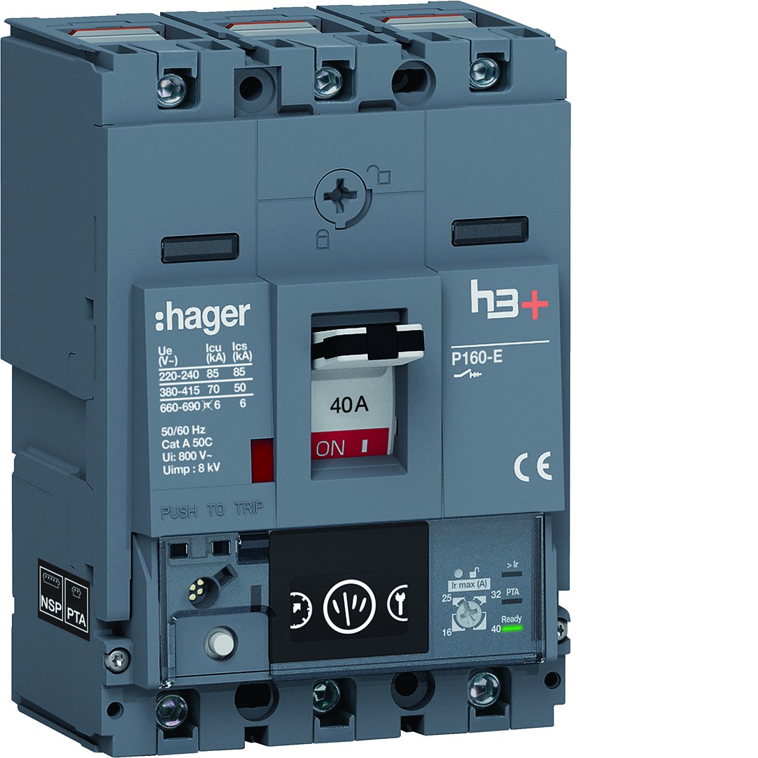 Kompaktikatkaisija h3+ p160 mittaust. Energy-suojareleellä 3-napainen 40A 70kA