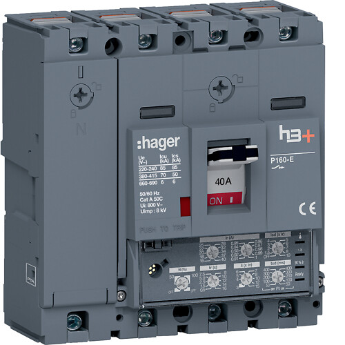 Kompaktikatkaisija h3+ p160 aset. LSI-suojareleellä 4-napainen 40A 70kA