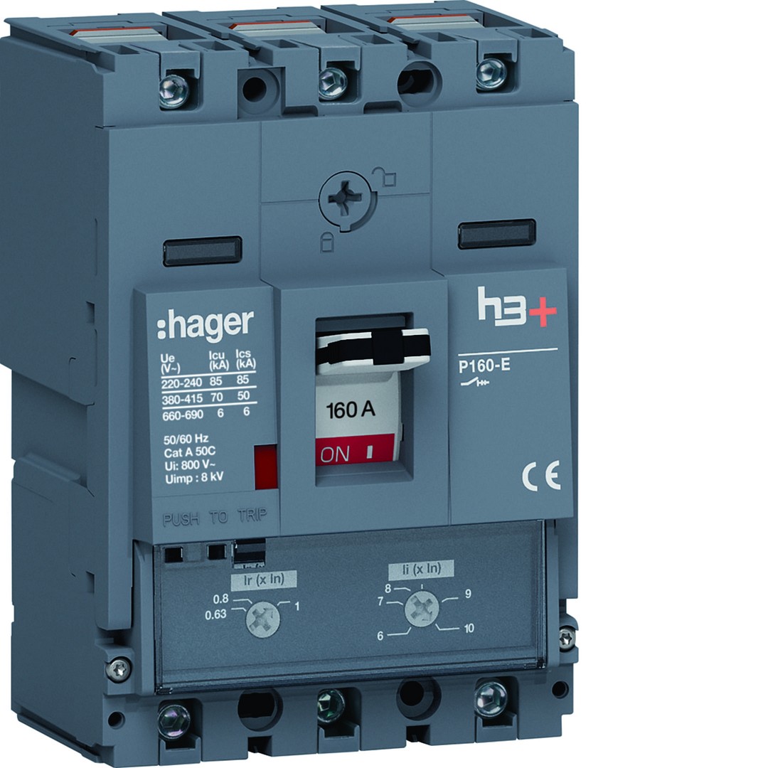 Kompaktikatkaisija h3+ p160 aset. TM-suojareleellä 3-napainen 160A 70kA