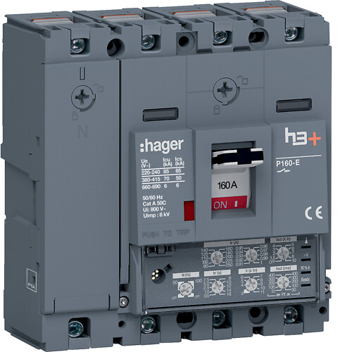 Kompaktikatkaisija h3+ p160 aset. LSI-suojareleellä 4-napainen 160A 70kA