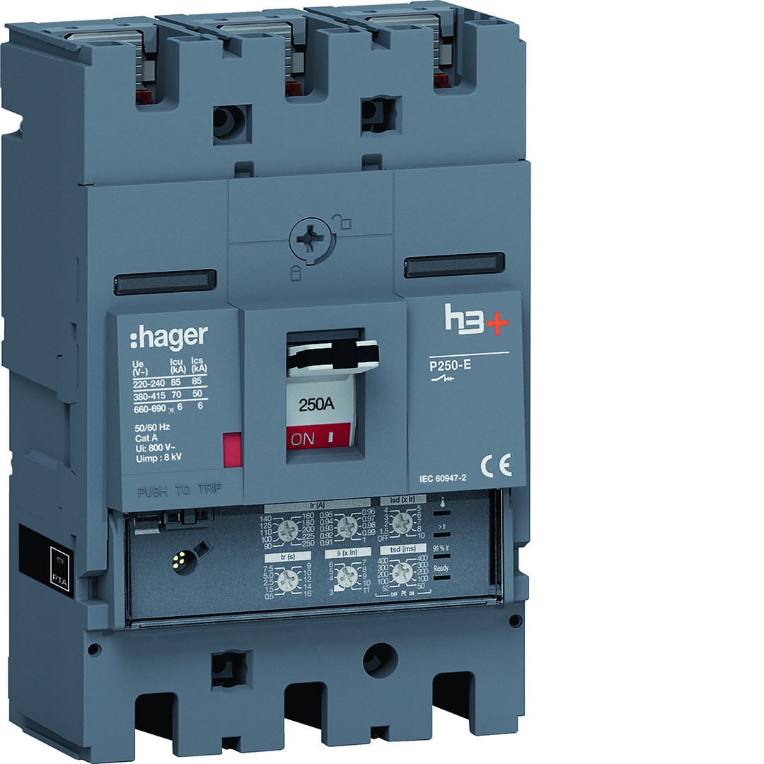 Kompaktikatkaisija h3+ p250 aset. LSI-suojareleellä 3-napainen 250A 70kA