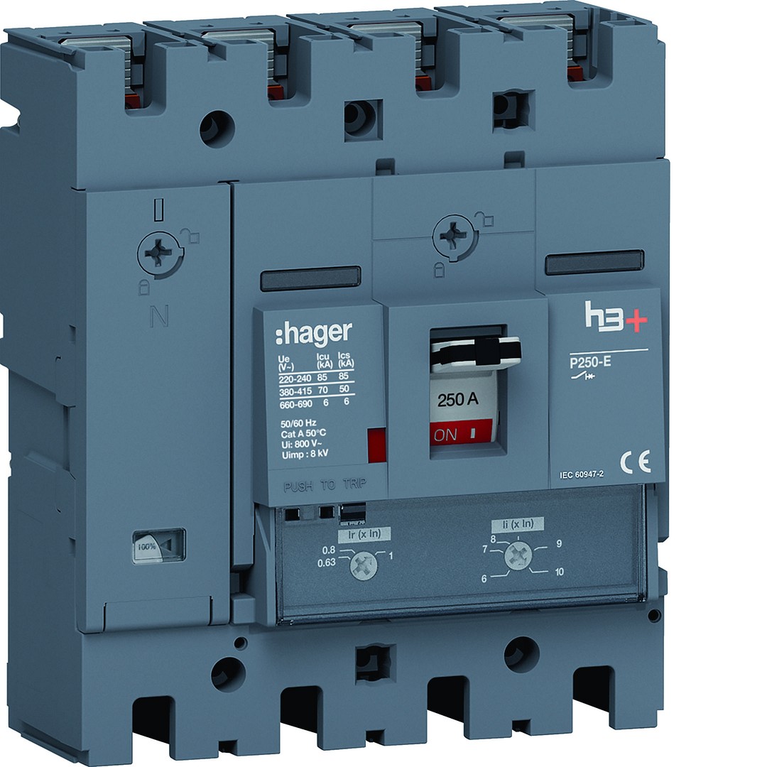 Kompaktikatkaisija h3+ p250 aset. TM-suojareleellä 4-napainen 250A 70kA