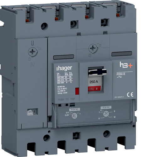 Kompaktikatkaisija h3+ p250 aset. TM-suojareleellä 4-napainen 250A 70kA