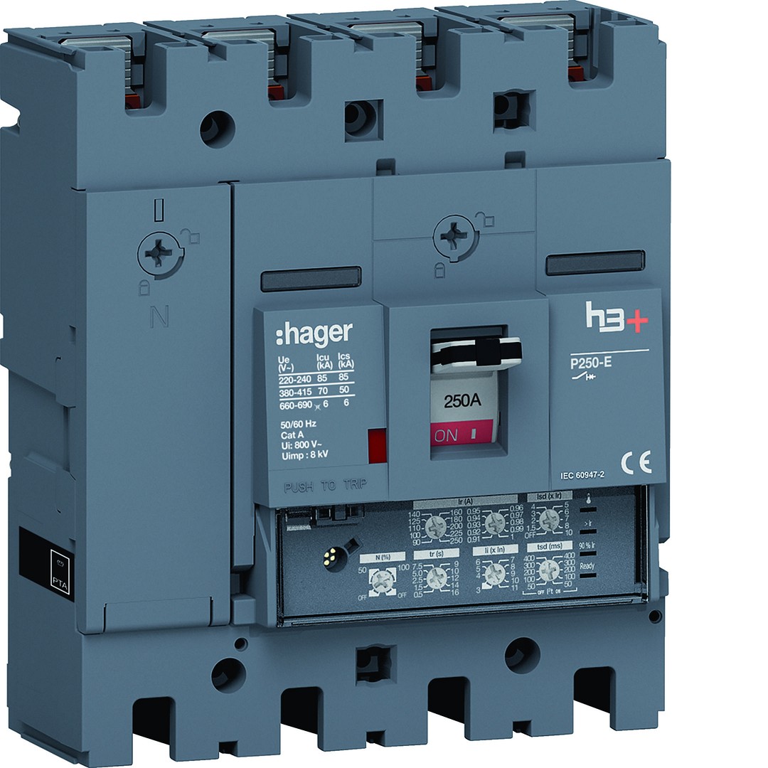 Kompaktikatkaisija h3+ p250 aset. LSI-suojareleellä 4-napainen 250A 70kA