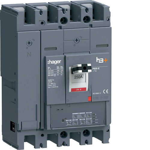 Kompaktikatkaisija h3+ p630 aset. LSI-suojareleellä 4-napainen 250A 70kA