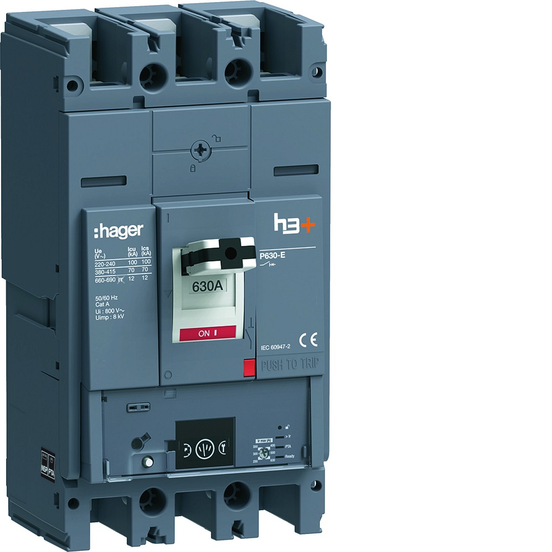 Kompaktikatkaisija h3+ p630 mittaust. Energy-suojareleellä 3-napainen 630A 70kA