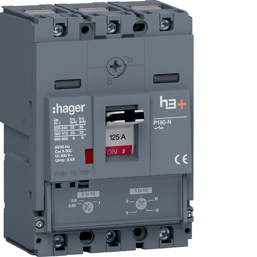 Kompaktikatkaisija h3+ p160 aset. TM-suojareleellä 3-napainen 125A 25kA