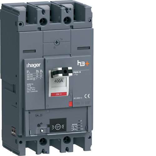 Kompaktikatkaisija h3+ p630 mittaust. Energy-suojareleellä 3-napainen 400A 40kA