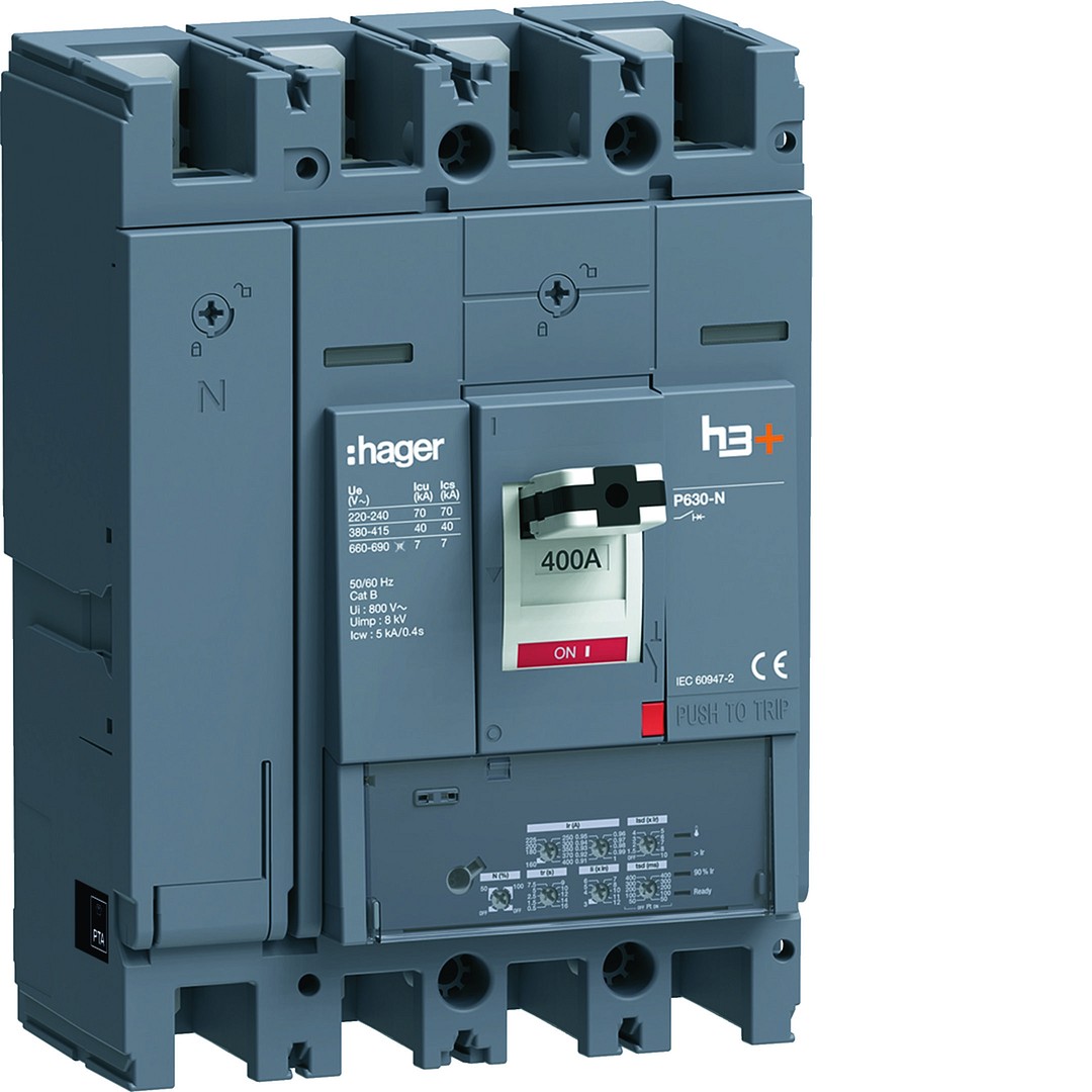 Kompaktikatkaisija h3+ p630 aset. LSI-suojareleellä 4-napainen 400A 40kA