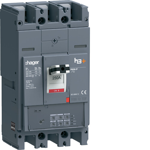 Kompaktikatkaisija h3+ p630 aset. LSI-suojareleellä 3-napainen 250A 110kA