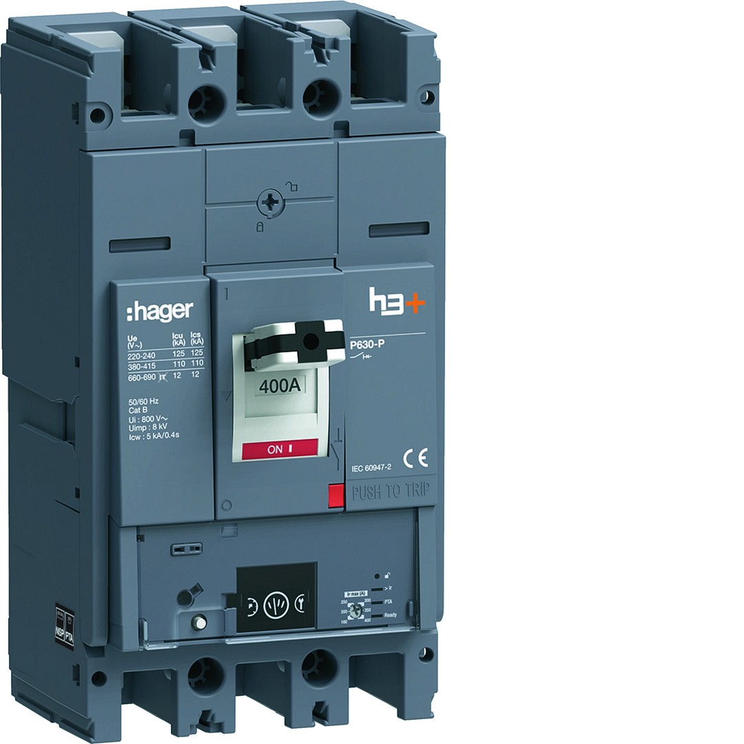 Kompaktikatkaisija h3+ p630 mittaust. Energy-suojareleellä 3-napainen 400A 110kA