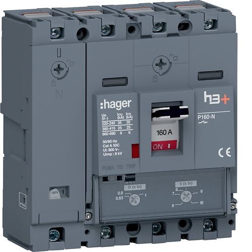 Kompaktikatkaisija h3+ p160 aset. TM-suojareleellä 4-napainen 160A 25kA