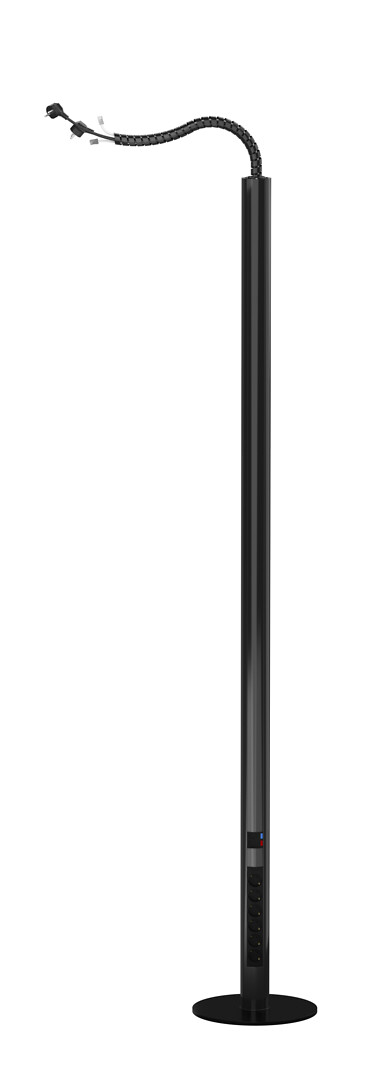 Pistorasiapylväs, Pajap, 1-puoleinen, musta, 1x 6PR + 2x RJ45 cat6 utp