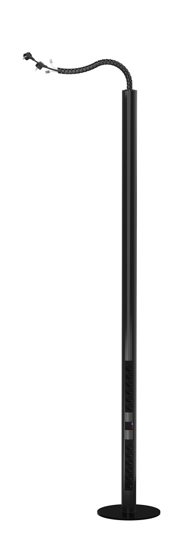 Pistorasiapylväs, Pajap, 1-puoleinen, musta, 2x 6PR + 2x RJ45 cat6 utp