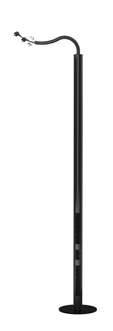 Pistorasiapylväs, Pajap, 1-puoleinen, musta, 2x 6PR + 4x RJ45 cat6 utp