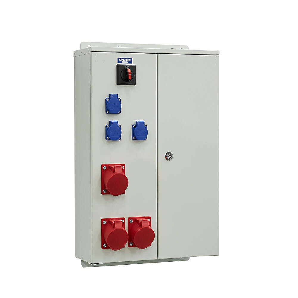 Pistorasiakeskus IP44 pinta In=80A, FE, voimavirta 1x32A+2x16A, 3xSchuko