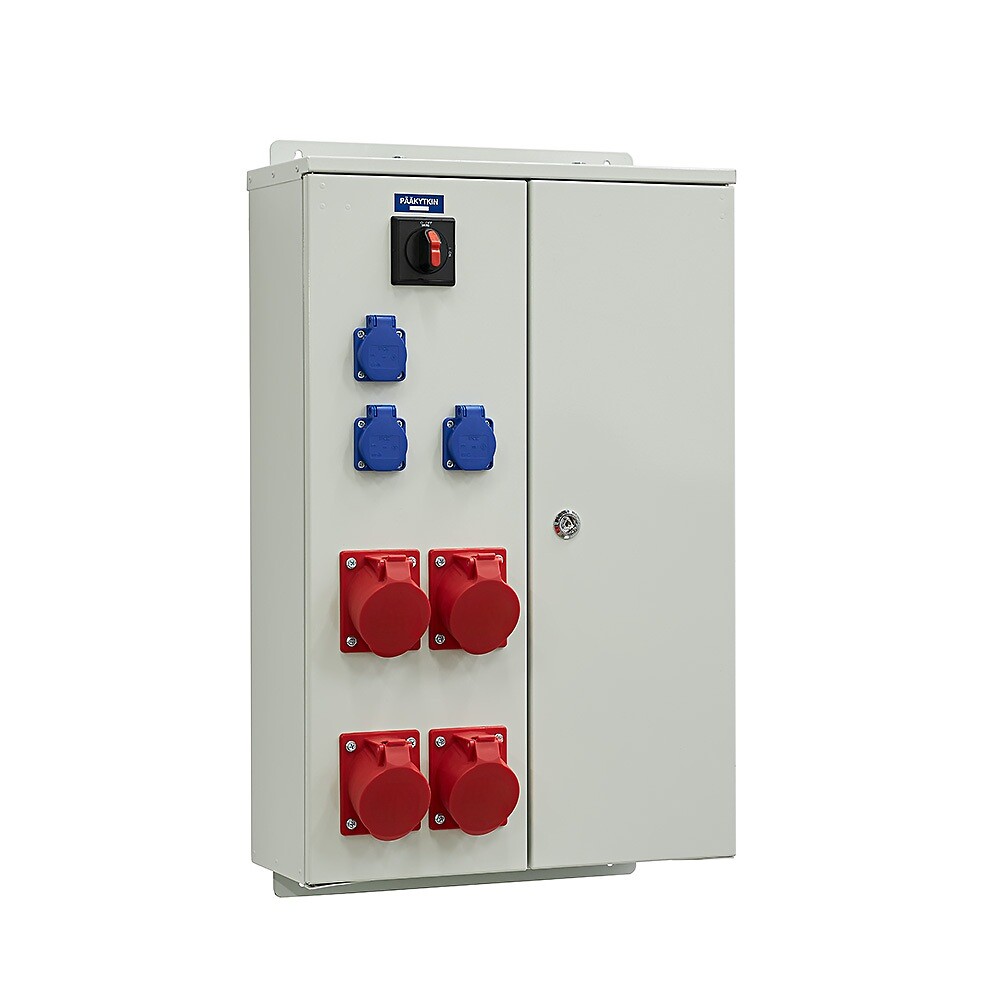 Pistorasiakeskus IP44 pinta In=80A, FE, voimavirta 1x32A+3x16A, 3xSchuko