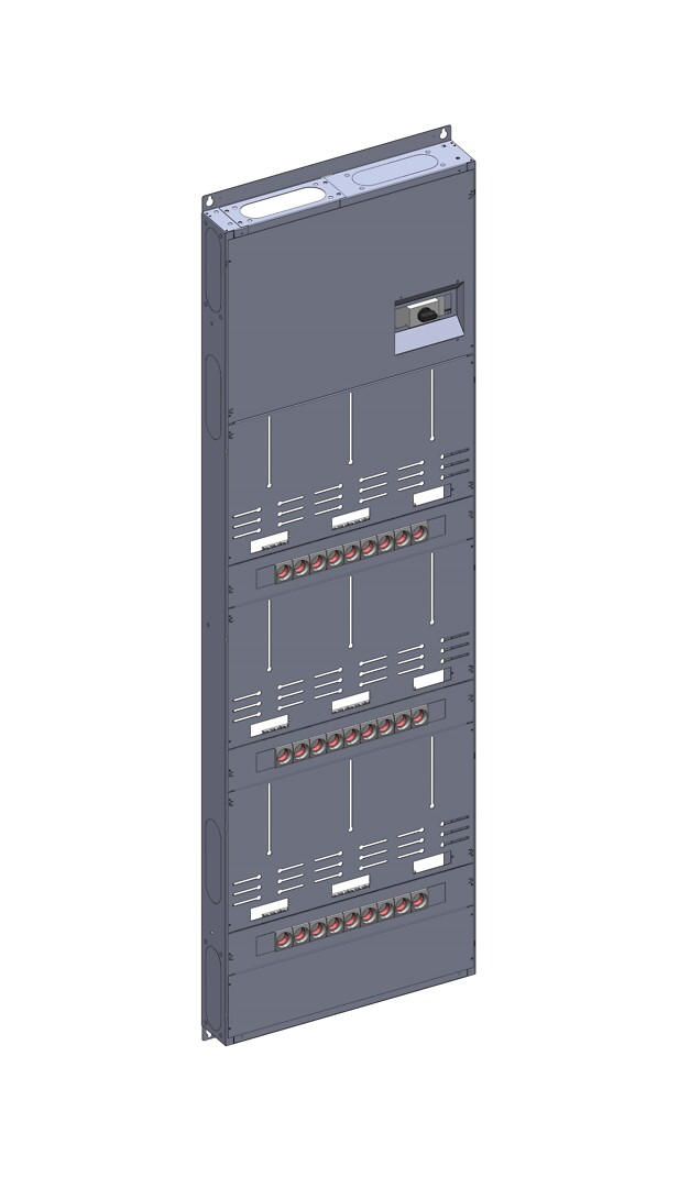 Monimittarikeskus IP20 In=125A, kahva 00, 9xM2 (3x25A), syöttö Y, lähdöt A