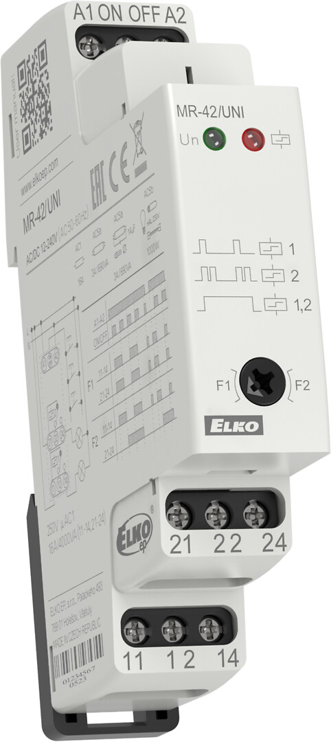 Sysäysrele MR-42 2 x vaihtokosketin 16A syöttöjännite 12-240VUC elektroninen