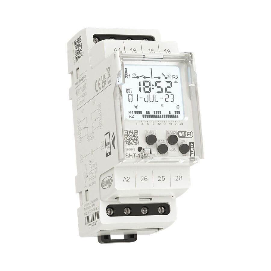 Kellokytkin 2-kanavainen 24-240V AC/DC 16A monitoimi WiFi-liit. 2M DIN