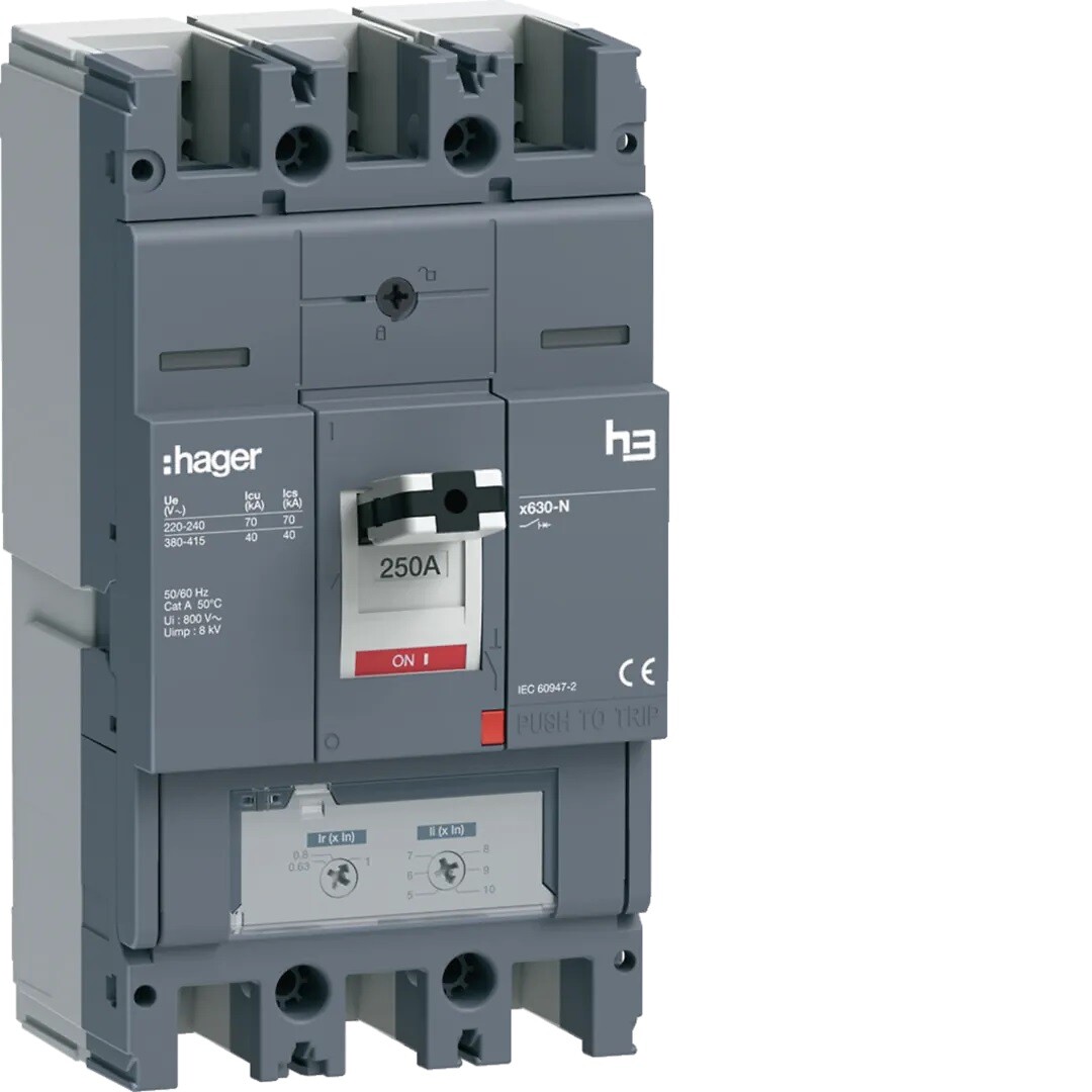 Kompaktikatkaisija h3+ x630 aset. TM-suojareleellä 3-napainen 250A 40kA