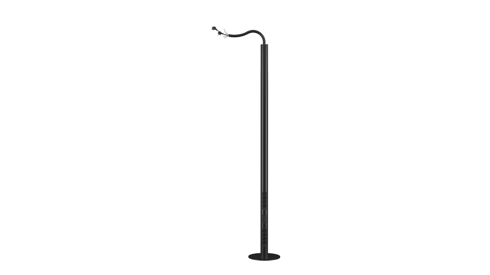 Pistorasiapylväs, Pajap, 2-puoleinen, musta, 2x 4PR + 4x RJ45 cat6 utp