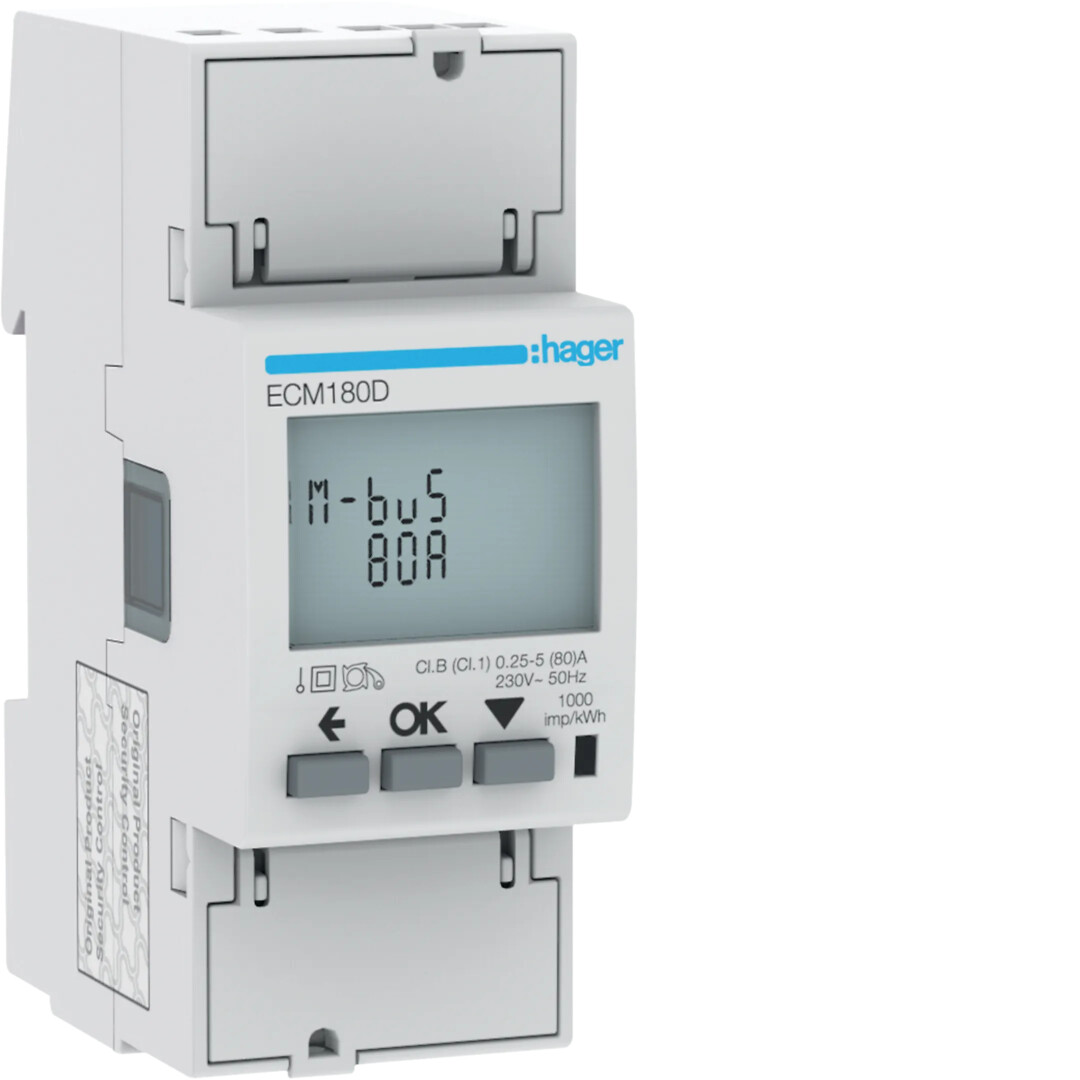 Energiamittari 1-vaiheinen, suora 80A, 2 moduulia, M-bus, MID