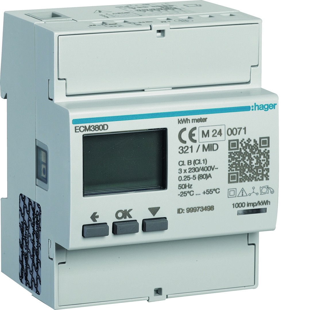 Energiamittari 3-vaiheinen, suora 80A, 4 moduulia, M-bus, MID