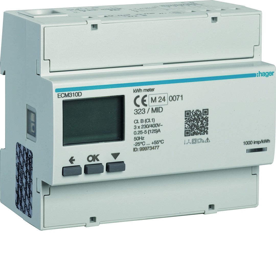 Energiamittari 3-vaiheinen, suora 125A, 6  moduulia, M-bus, MID