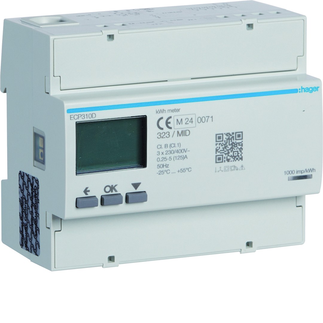 Energiamittari 3-vaiheinen, suora 125A, 6  moduulia, S0, MID