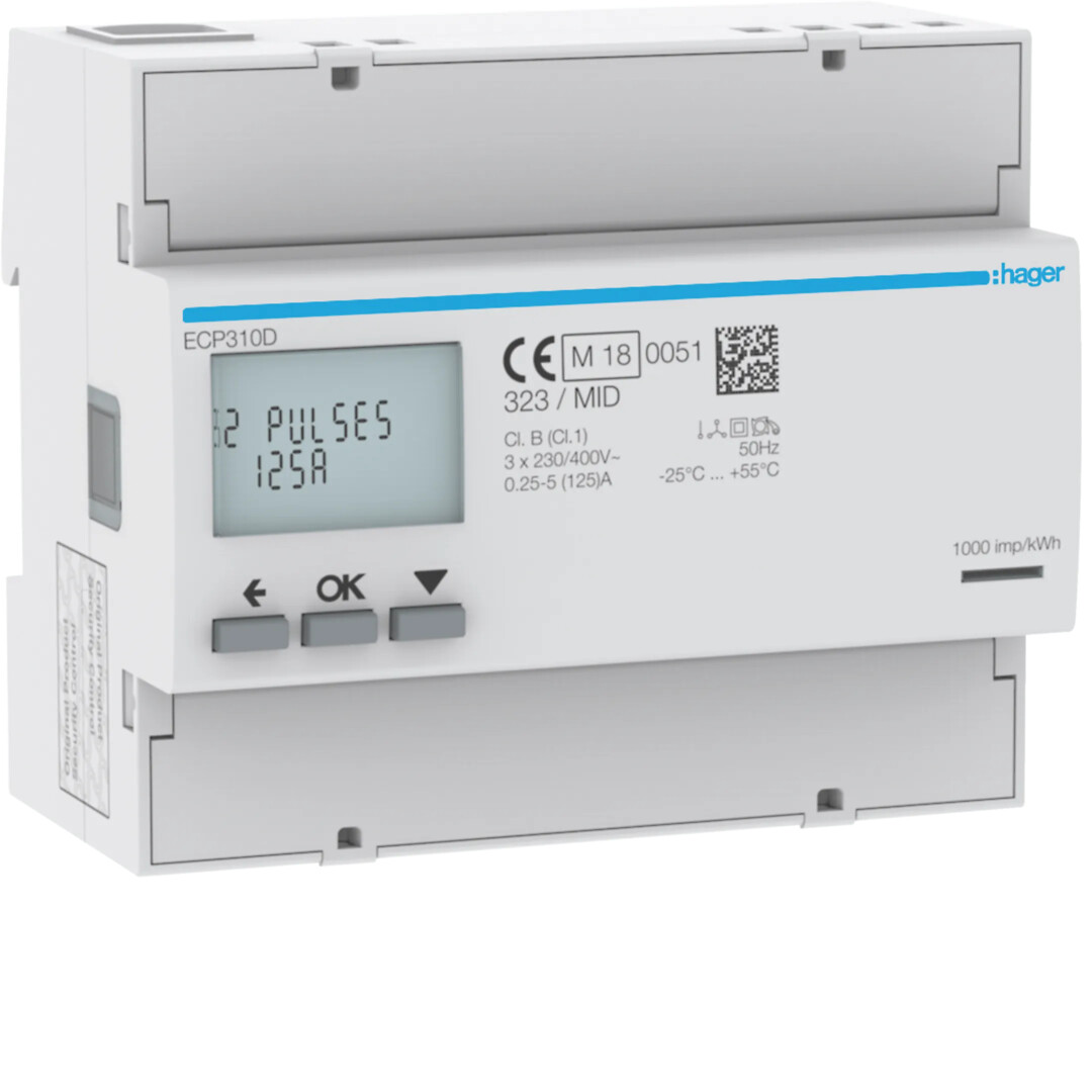 Energiamittari 3-vaiheinen, suora 125A, 6  moduulia, S0, MID