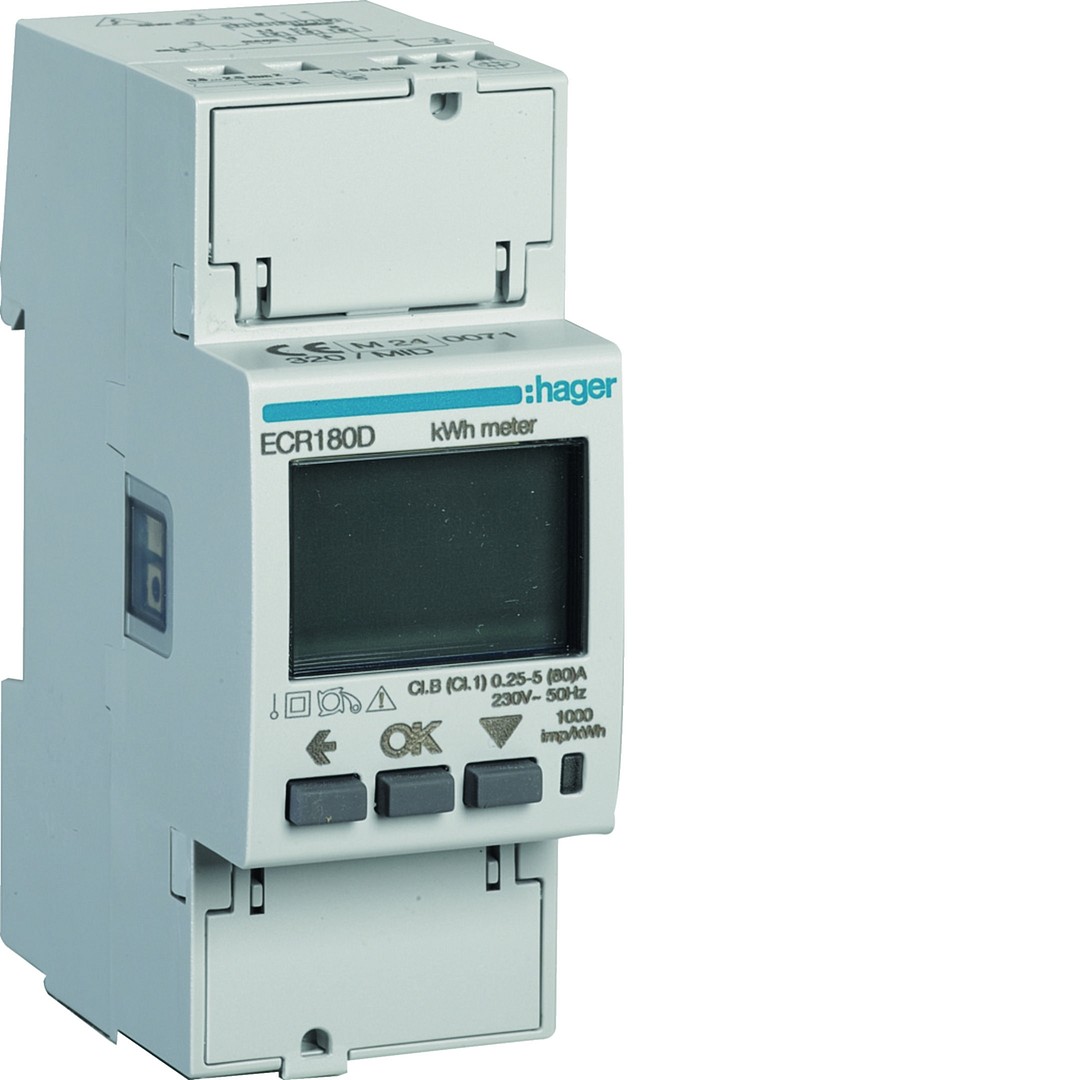 Energiamittari 1-vaiheinen, suora 80A, 2 moduulia, Modbus, MID