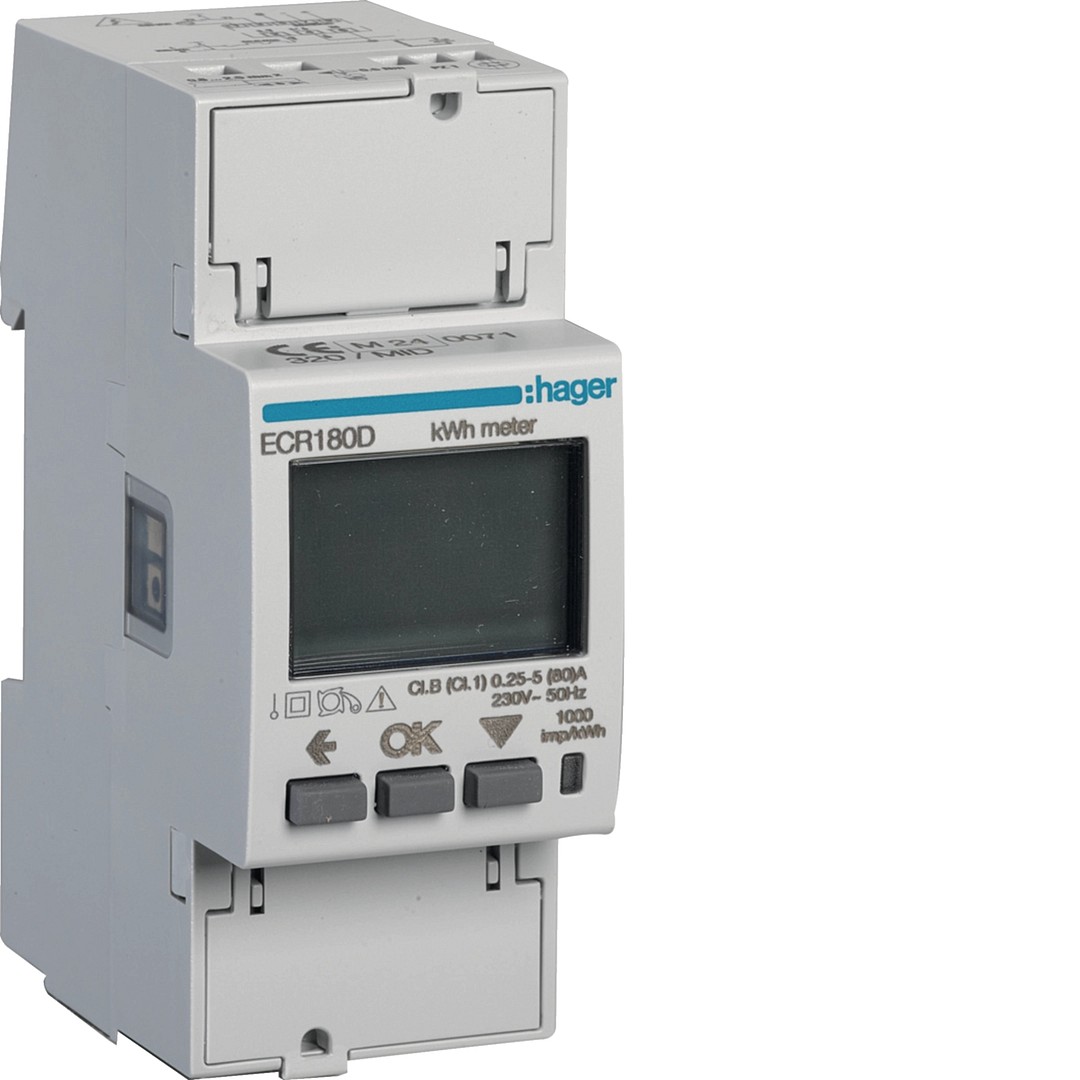 Energiamittari 1-vaiheinen, suora 80A, 2 moduulia, Modbus, MID