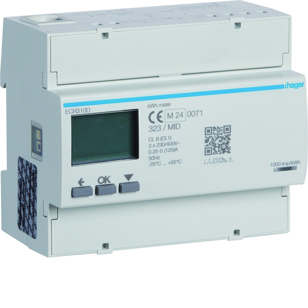 Energiamittari 3-vaiheinen, suora 125A, 6  moduulia, Modbus, MID