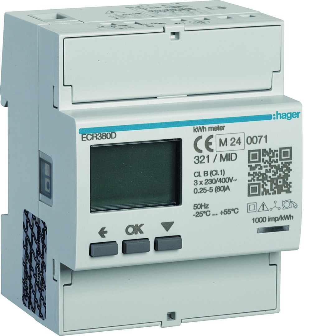 Energiamittari 3-vaiheinen, suora 80A, 4 moduulia, Modbus, MID