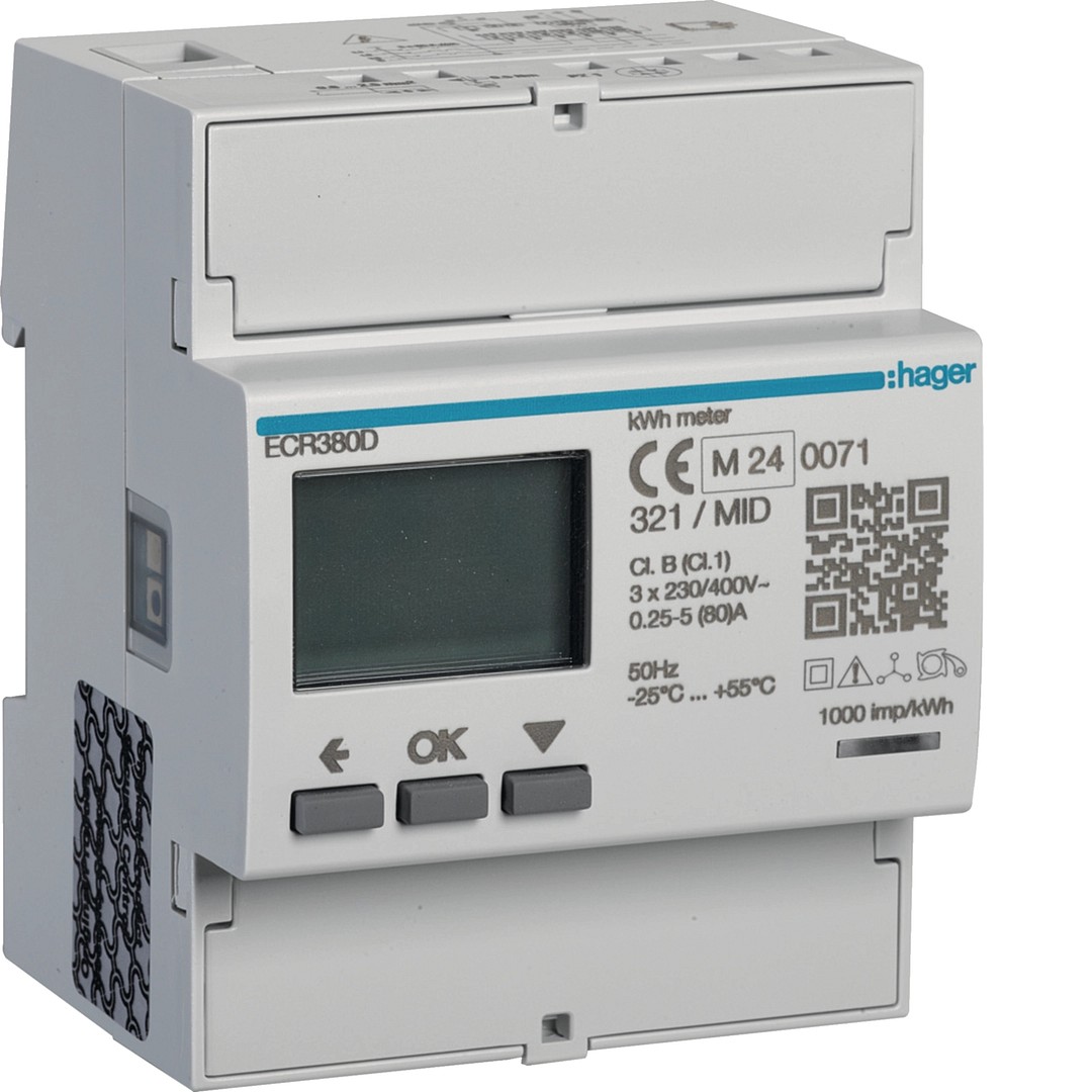 Energiamittari 3-vaiheinen, suora 80A, 4 moduulia, Modbus, MID