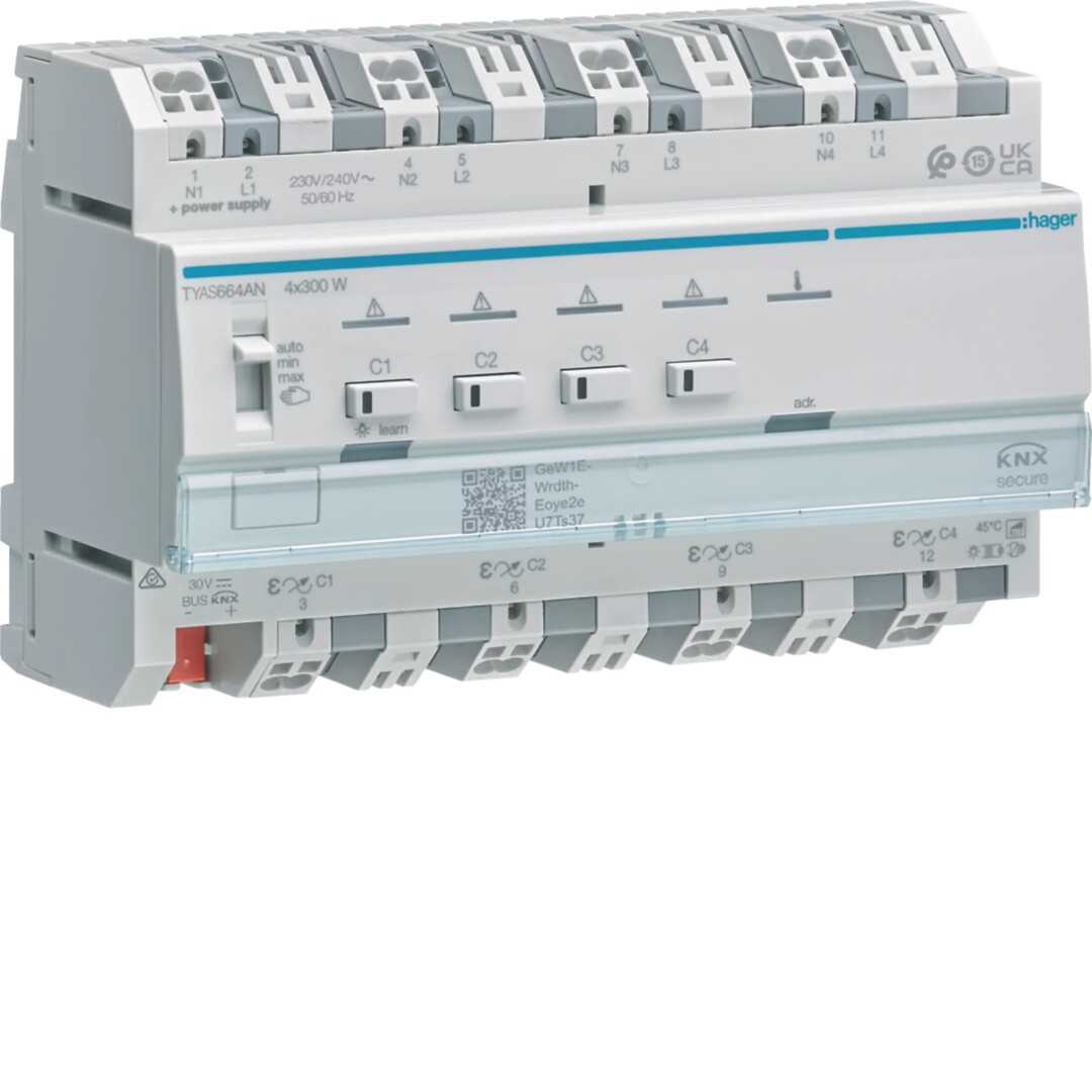 Yleisvalonsäädin 4-kanavainen KNX Secure, 4x300W, ESL/LED, tehoyhdistystoim.