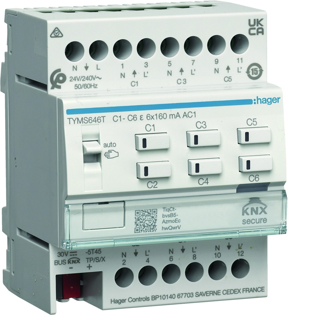 Lämmityslähtöyksikkö 6-kanavainen KNX Secure, 24/230V toimilaitteille, Triac