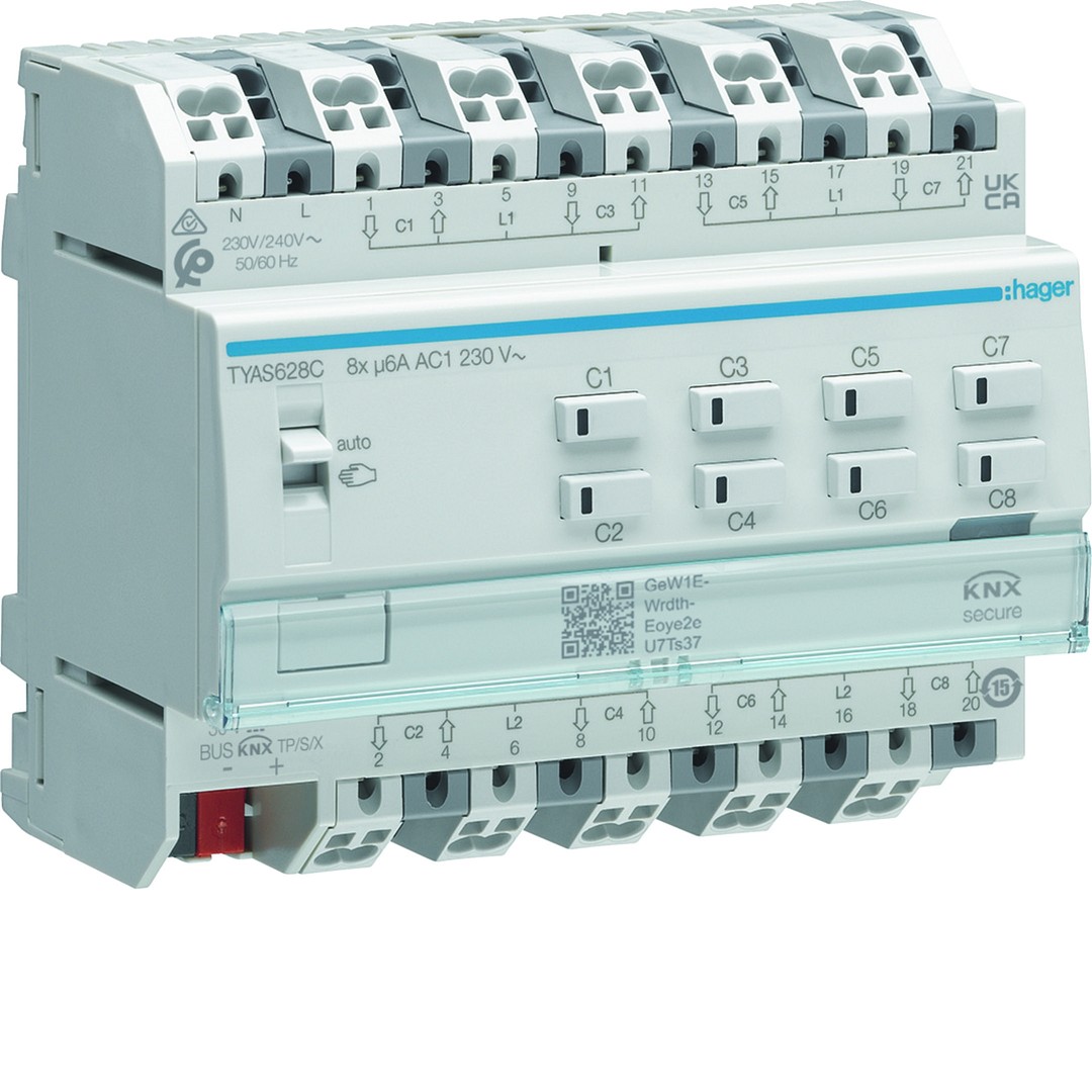 Säle-/rullaverholähtöyksikkö KNX 8-kanavainen 6A 230VAC, KNX Secure