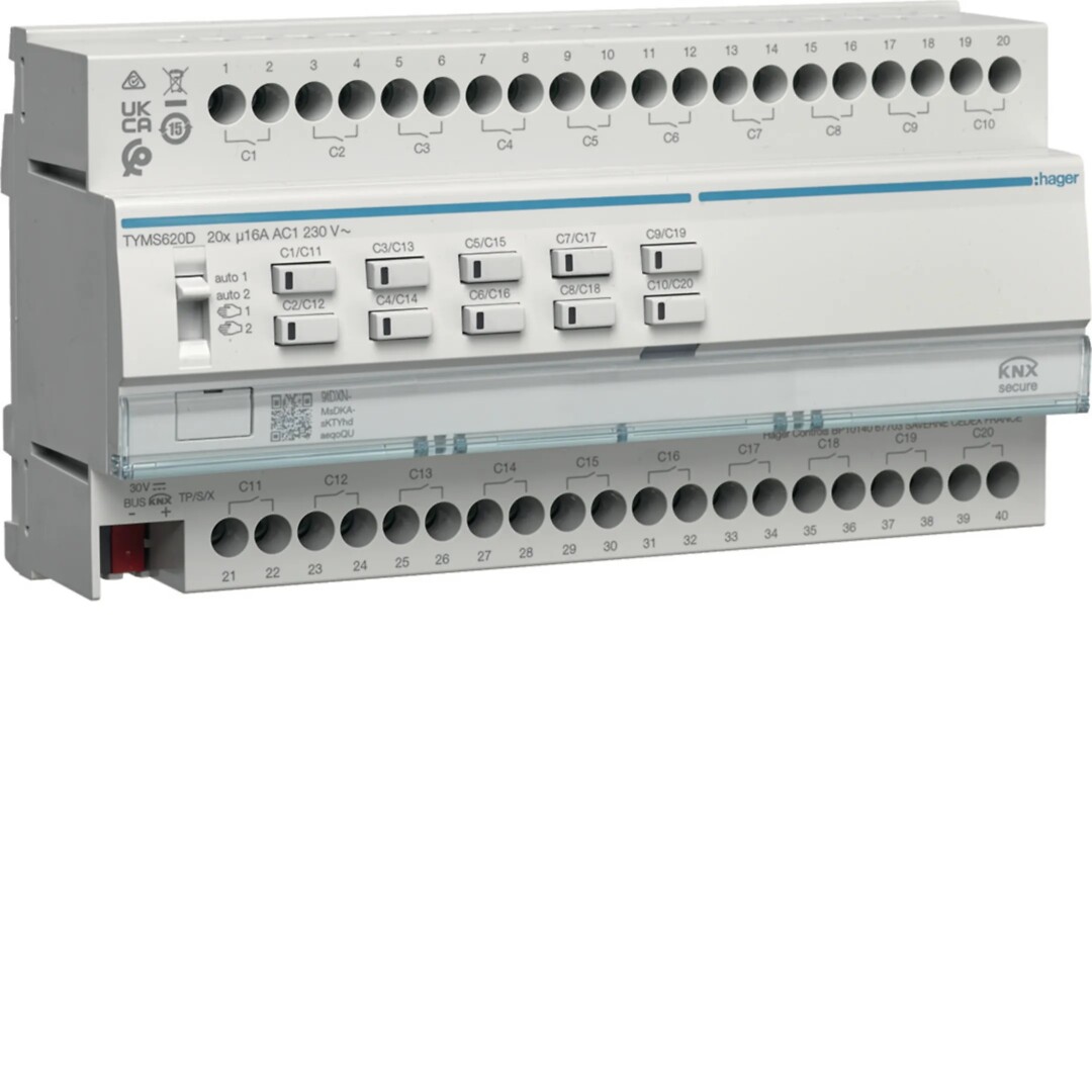 Kytkentä-/verholähtöyksikkö 20/10-kanavainen KNX Secure, 16A, C-kuorma