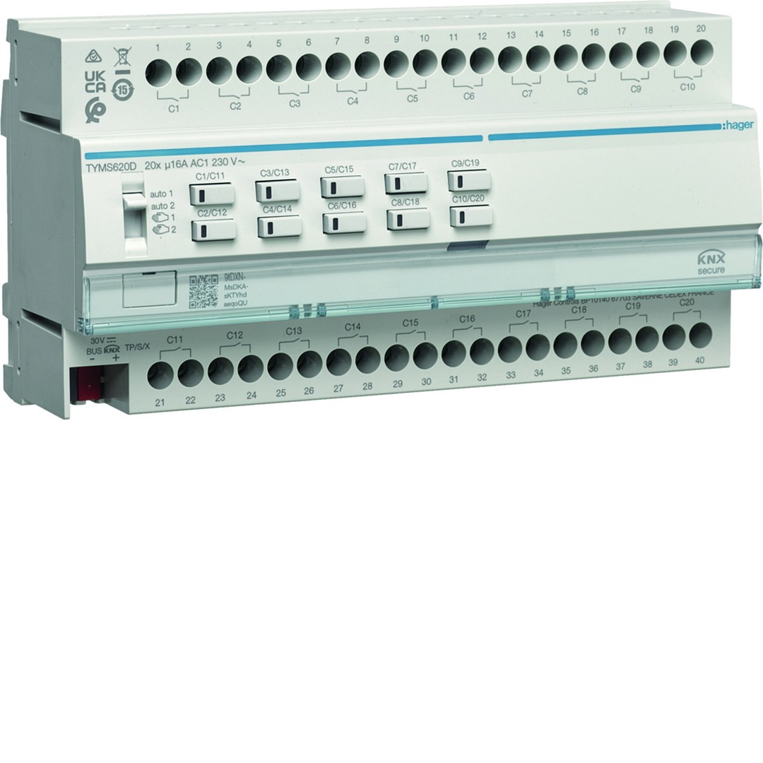 Kytkentä-/verholähtöyksikkö 20/10-kanavainen KNX Secure, 16A, C-kuorma