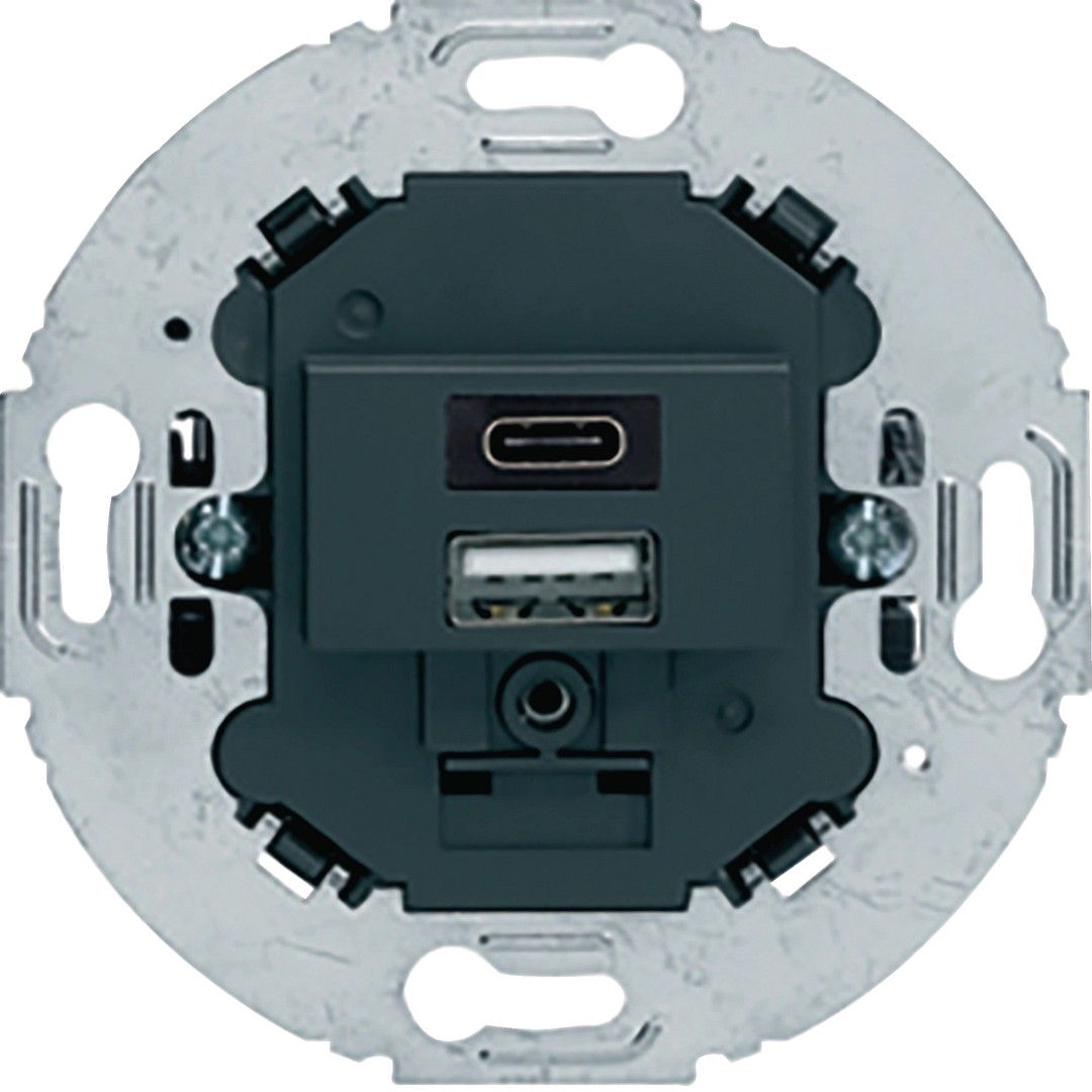 USB-latauspistorasia 230V, 2-osainen, 3.0A, tyyppi A+C, antrasiitti