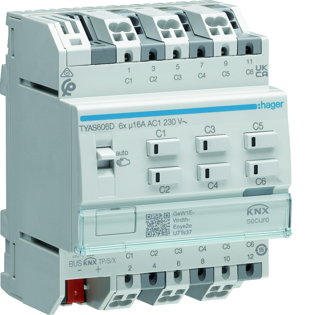 Kytkentä-/verholähtöyksikkö 6/3-kanavainen KNX Secure, 16A, C-kuormaoptimoitu