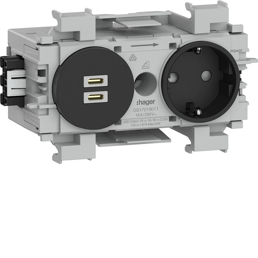 Pistorasia 1-osainen USB-laturilla C+C 20W Wago Winsta etur. grafiitinmusta